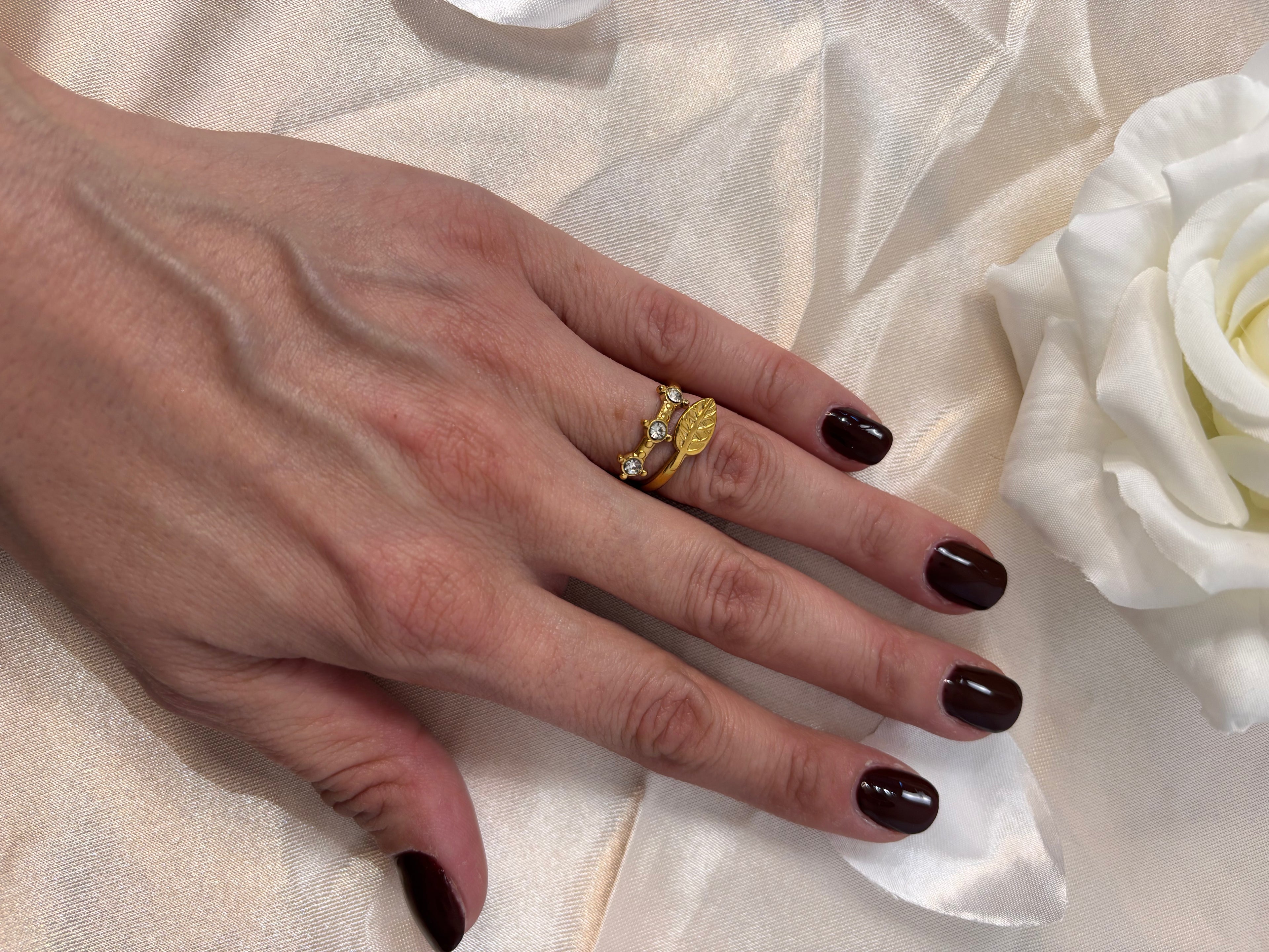 Aïcha – Bague Feuille & Cristaux